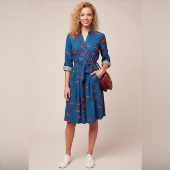 ❤️ ANTHROPOLOGIE CONVERSATIONS HAUTE DACHSHUND A-LINE SHIRT DRESS, 2 - Picture 4 of 16